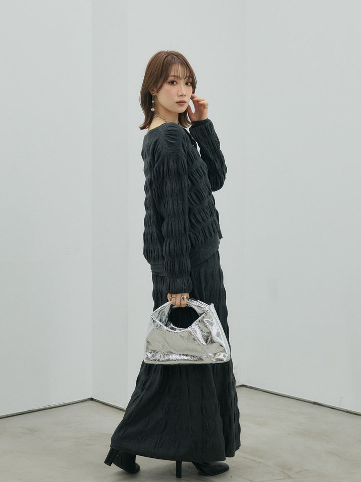 【Allure】[SET]シャーリングニットカーディガン&ニットスカートSET UP+シャーリングニットカーディガン&ニットスカートSET UP(2set)