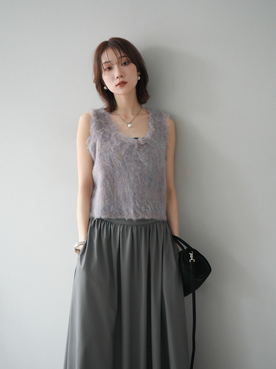 [予約]ミックスシャギーUネックベスト/パープル