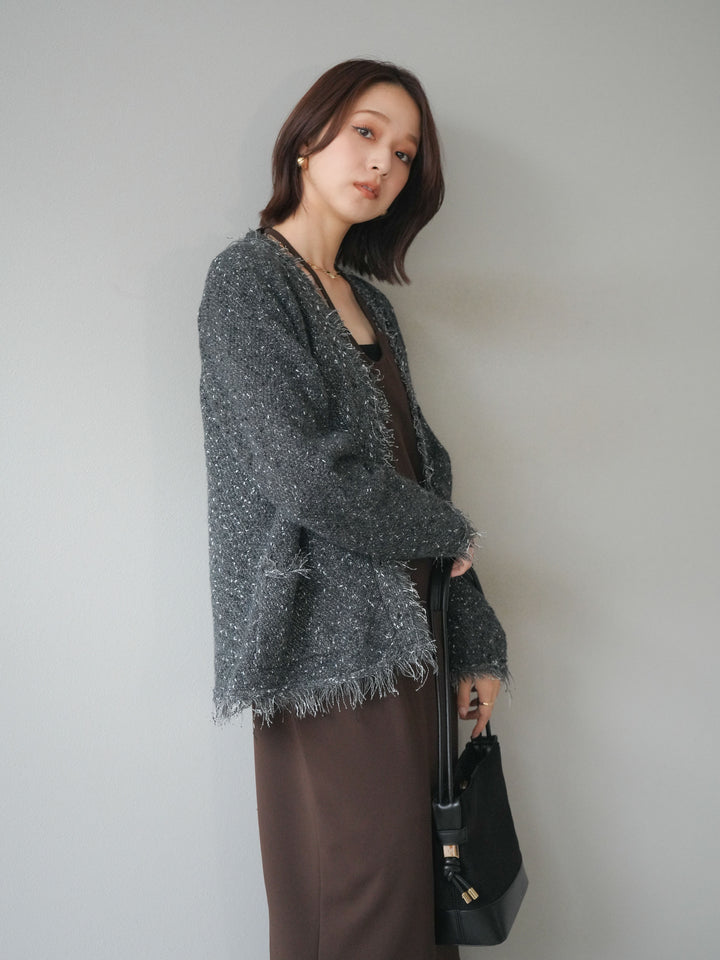 [予約]ネップフリンジニットカーディガン/ gray