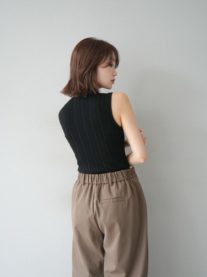 [予約]スリーブレスランダムリブニットトップス/ブラック