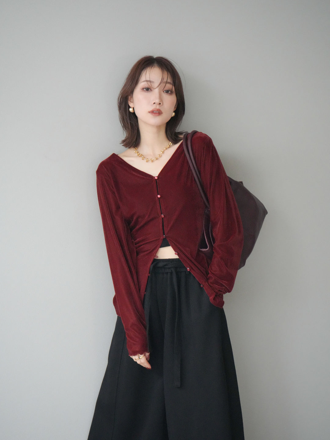 [予約]ベロアカーディガン/bordeaux
