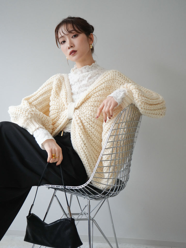 [SET]ローゲージ畦編みドルマンニットボレロ+選べるアクセセット(2set)