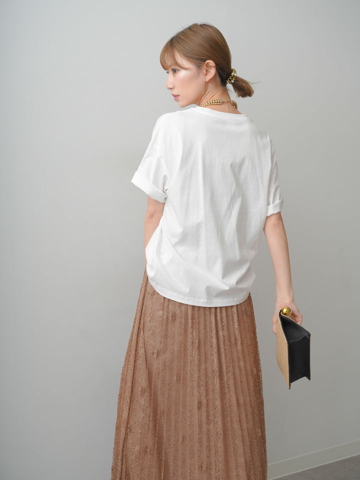 [SET]箔プリントボックスTEE+フローラルレースプリーツスカート(2set)