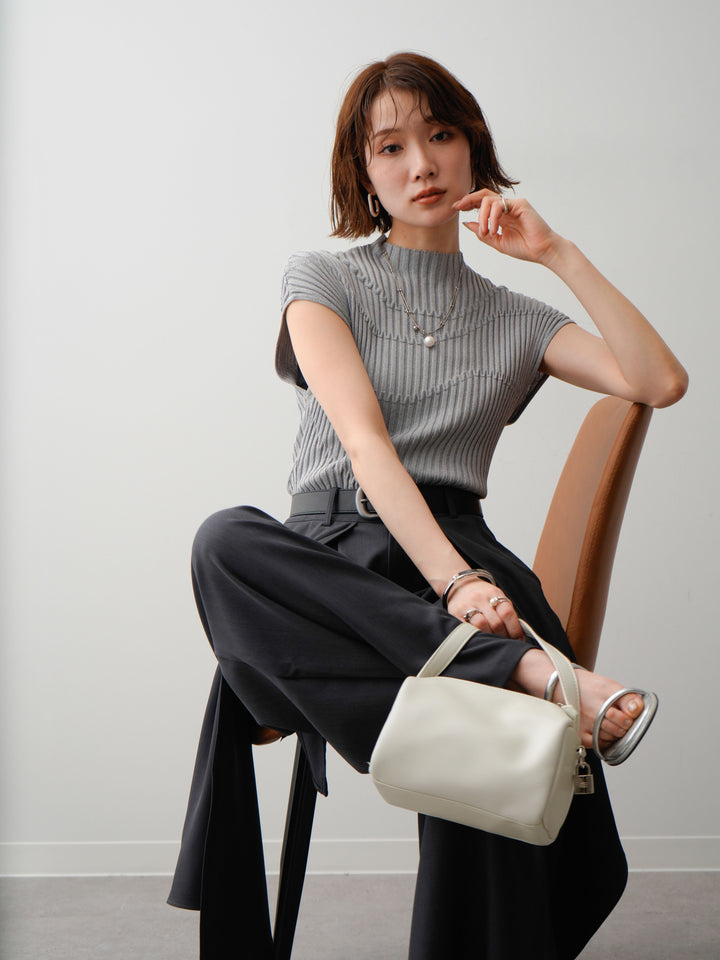 [予約]モードラインリブフレンチニットトップス/gray