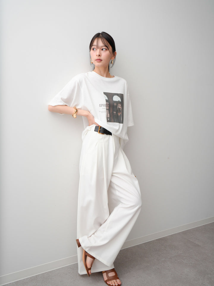 [SET]フォトプリントロゴTEE+アシンメトリーベルトタックワイドパンツ(2set)