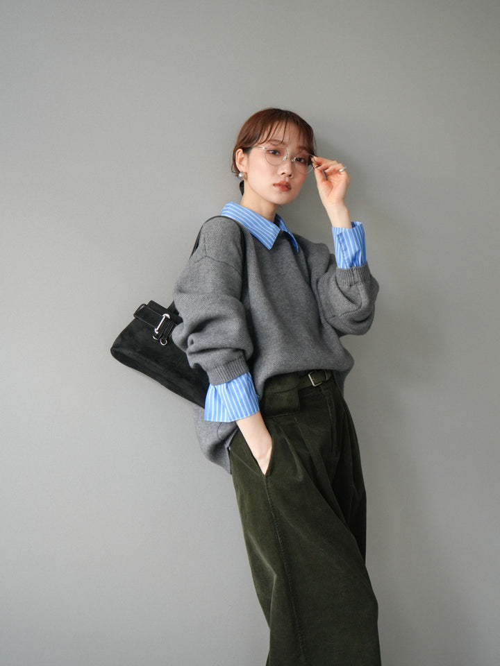 [予約]2WAY襟ニットプルオーバー/gray