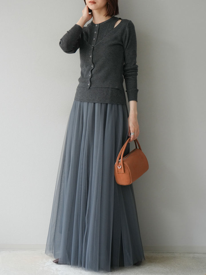 [予約]レイヤードデザインニットカーディガン/チャコール