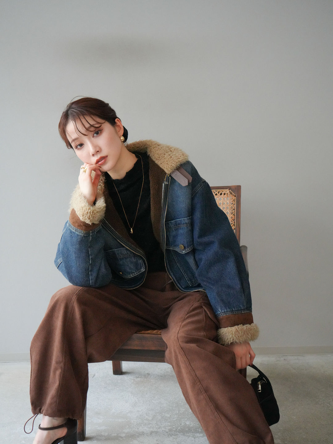 [予約]スタンドカラーファー×デニムジャケット/blue