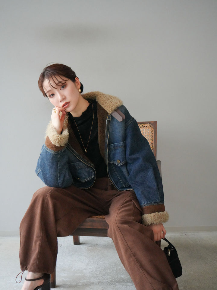 [予約]スタンドカラーファー×デニムジャケット/blue