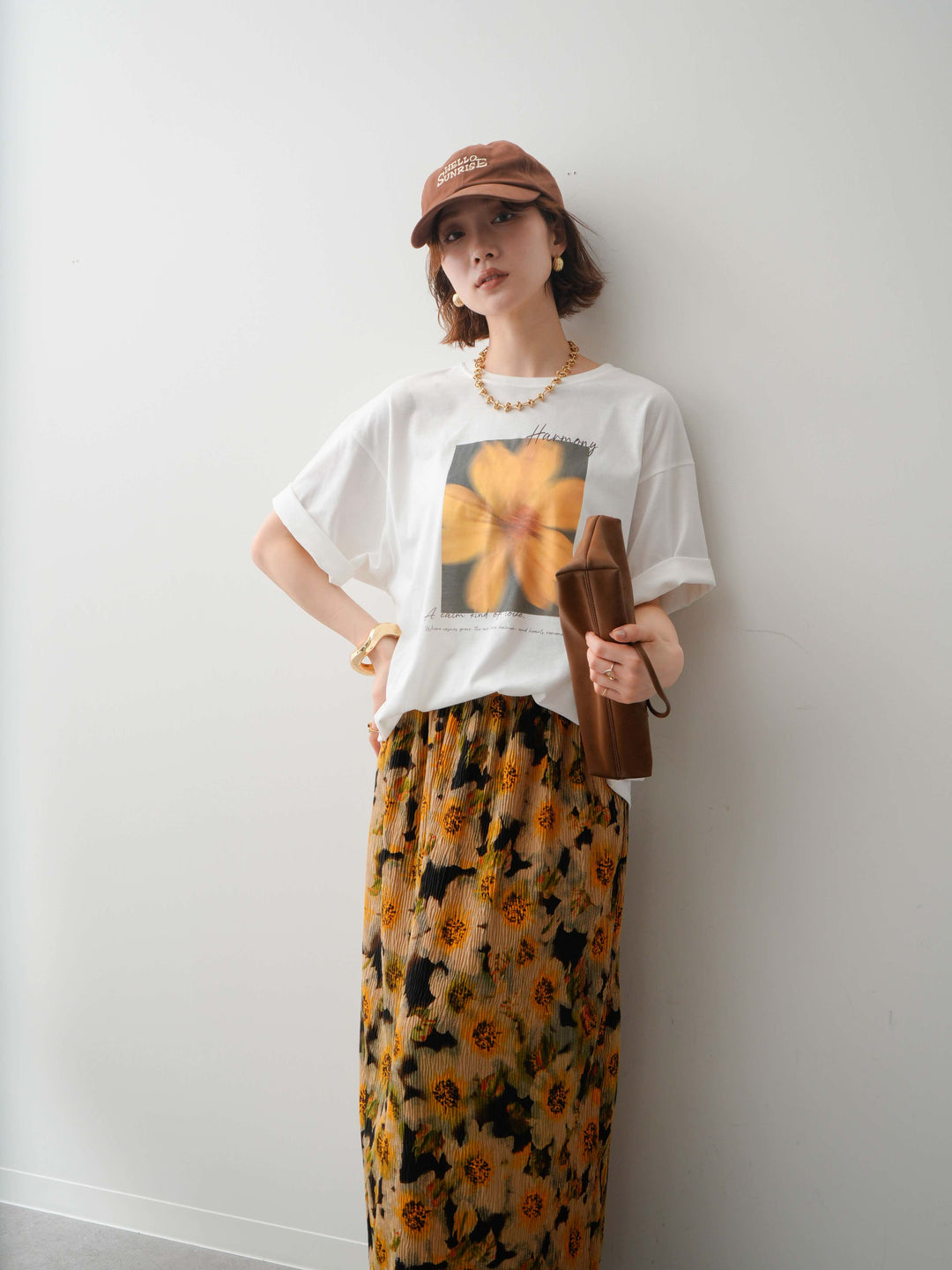 【着回しセット】フラワーフォトTEE+フラワープリントドレープタックパンツ+フラワープリントIラインギャザースカート(3set)