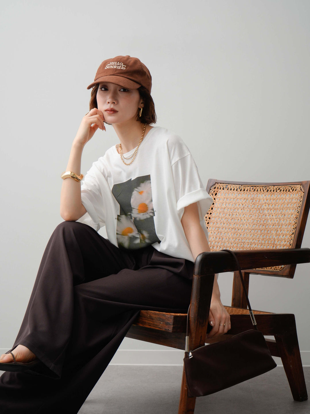 [SET]フラワーフォトTEE+ベルトループデザインワイドパンツ(2set)