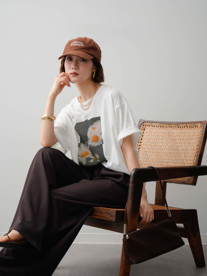 [SET]フラワーフォトTEE+ベルトループデザインワイドパンツ(2set)