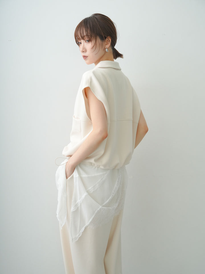 [予約]ヘムアシメレースドッキングノースリトップス/white