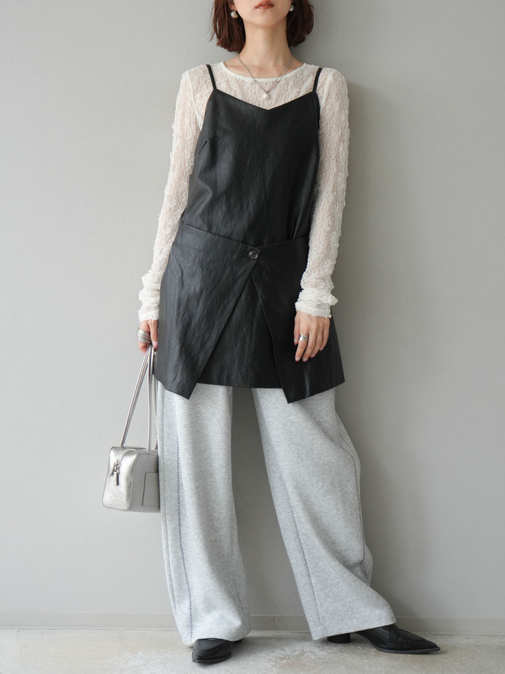 [予約]レイヤードレザーキャミソールチュニック/ブラック