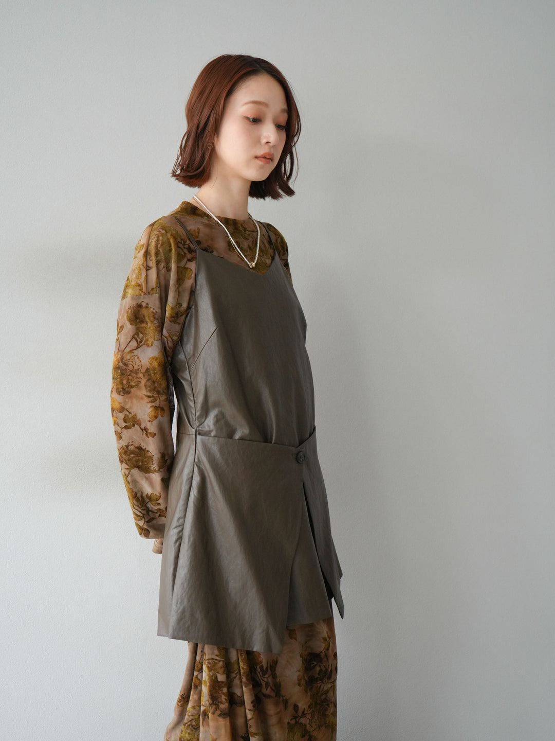 [予約]レイヤードレザーキャミソールチュニック/ブラウン