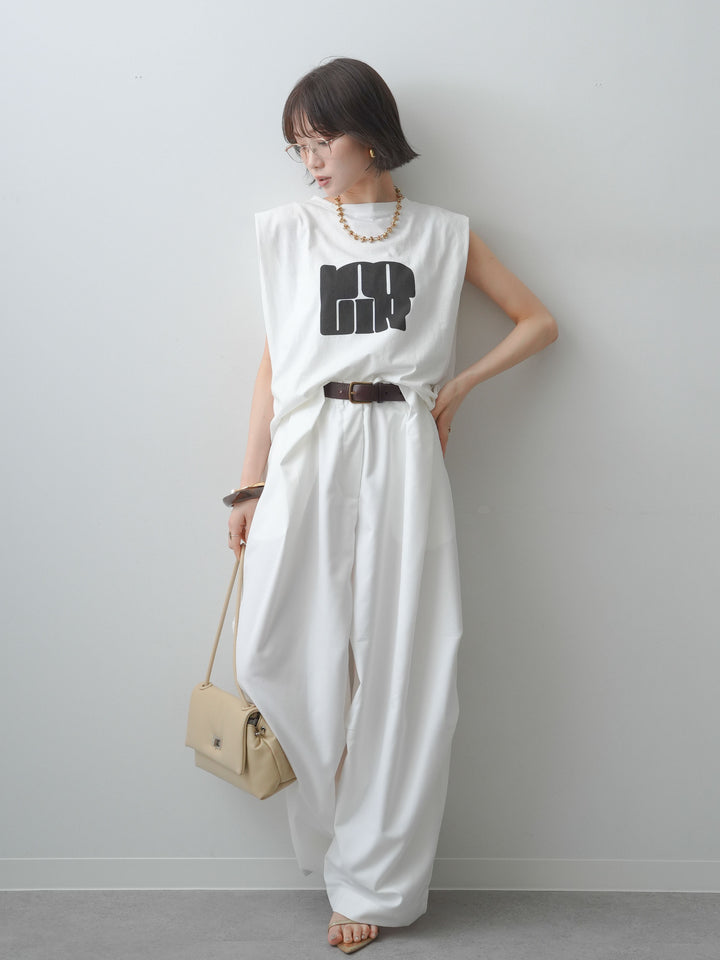 [SET]ワイドネックプリントTEE+ショルダータックノースリーブオーバーTEE(2set)