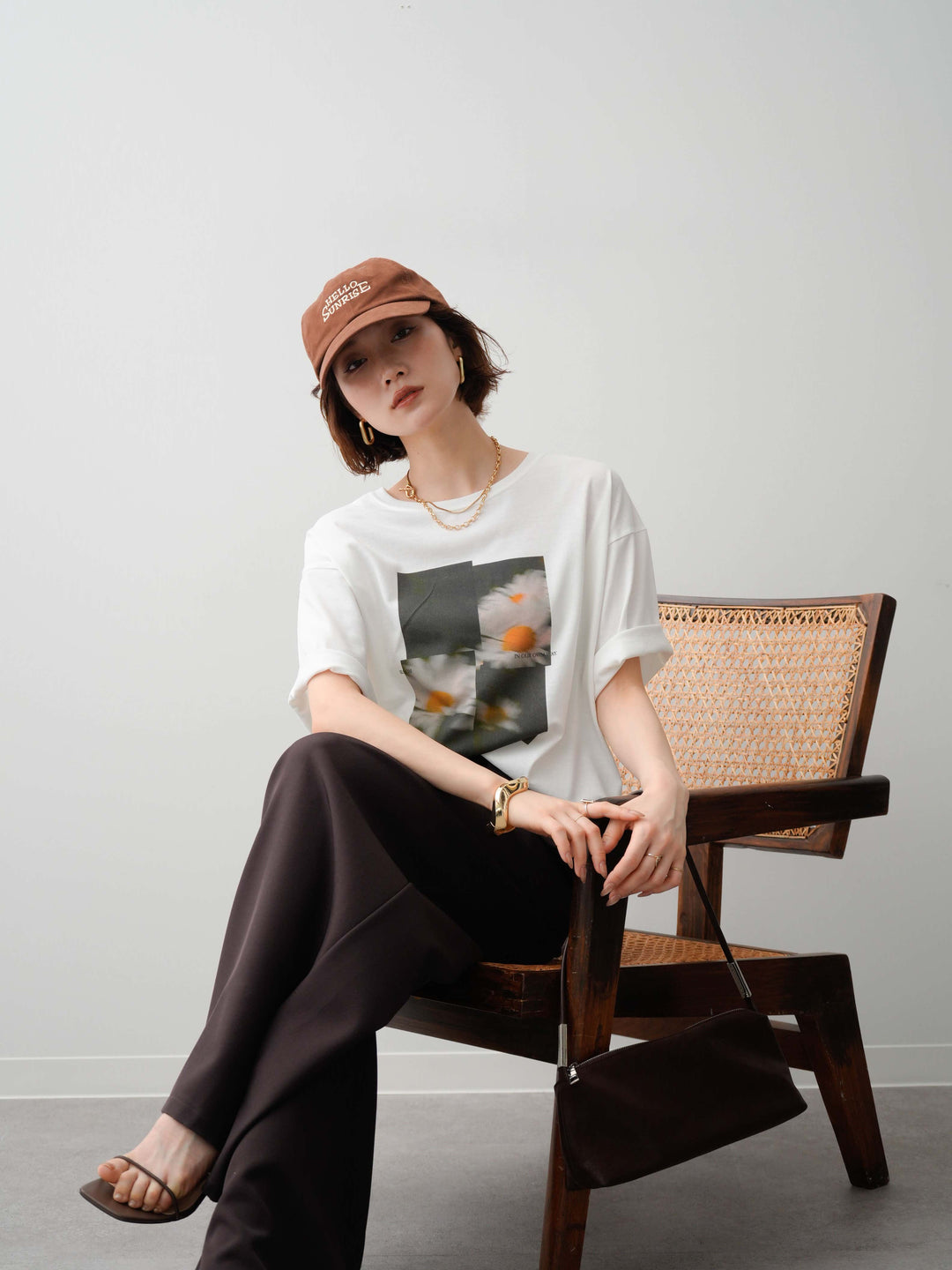 [SET]フラワーフォトTEE+ベルトループデザインワイドパンツ(2set)