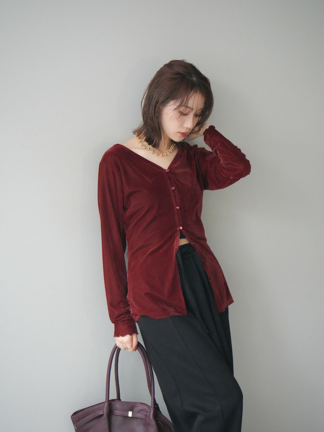 [予約]ベロアカーディガン/bordeaux
