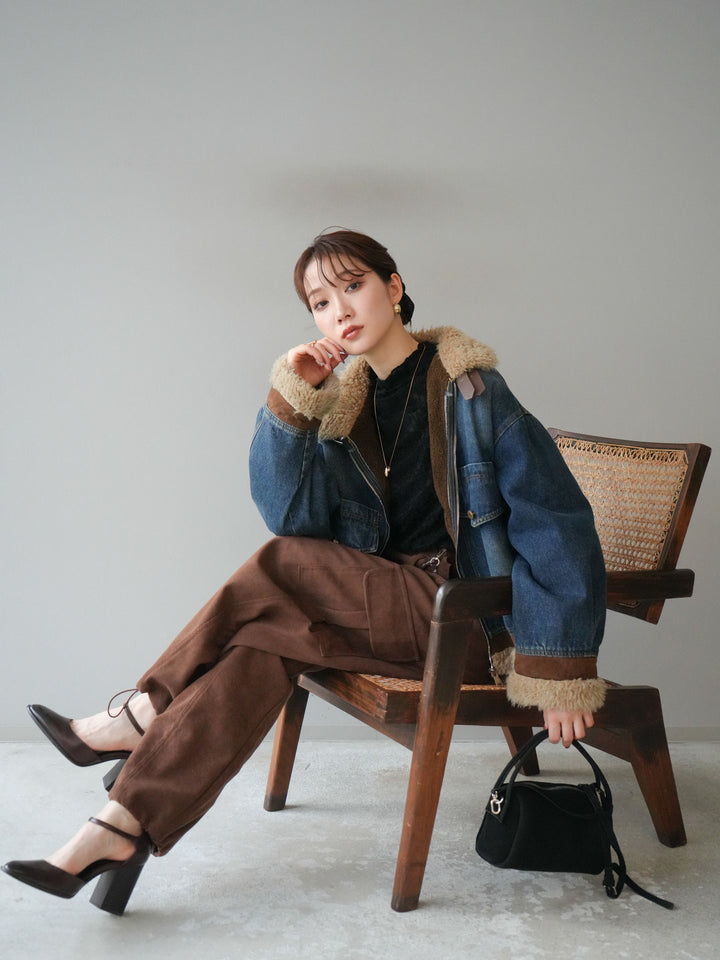 [予約]スタンドカラーファー×デニムジャケット/blue