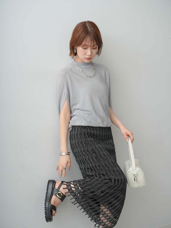 [予約]ボトルネックドロップショルダーニットトップス/grey