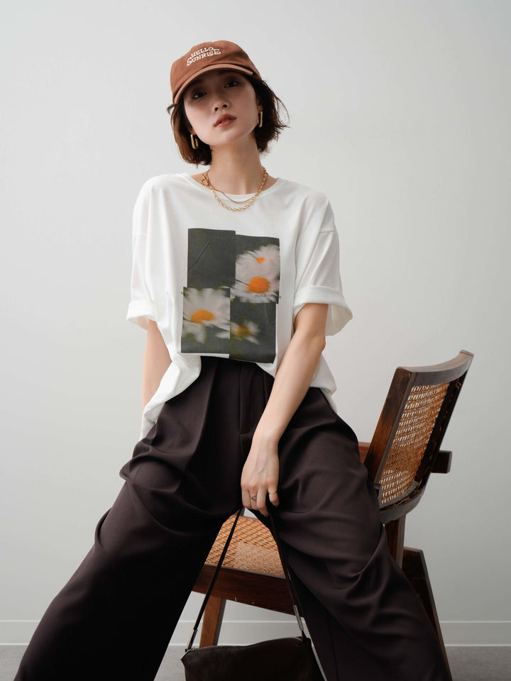 [SET]フラワーフォトTEE+ベルトループデザインワイドパンツ(2set)