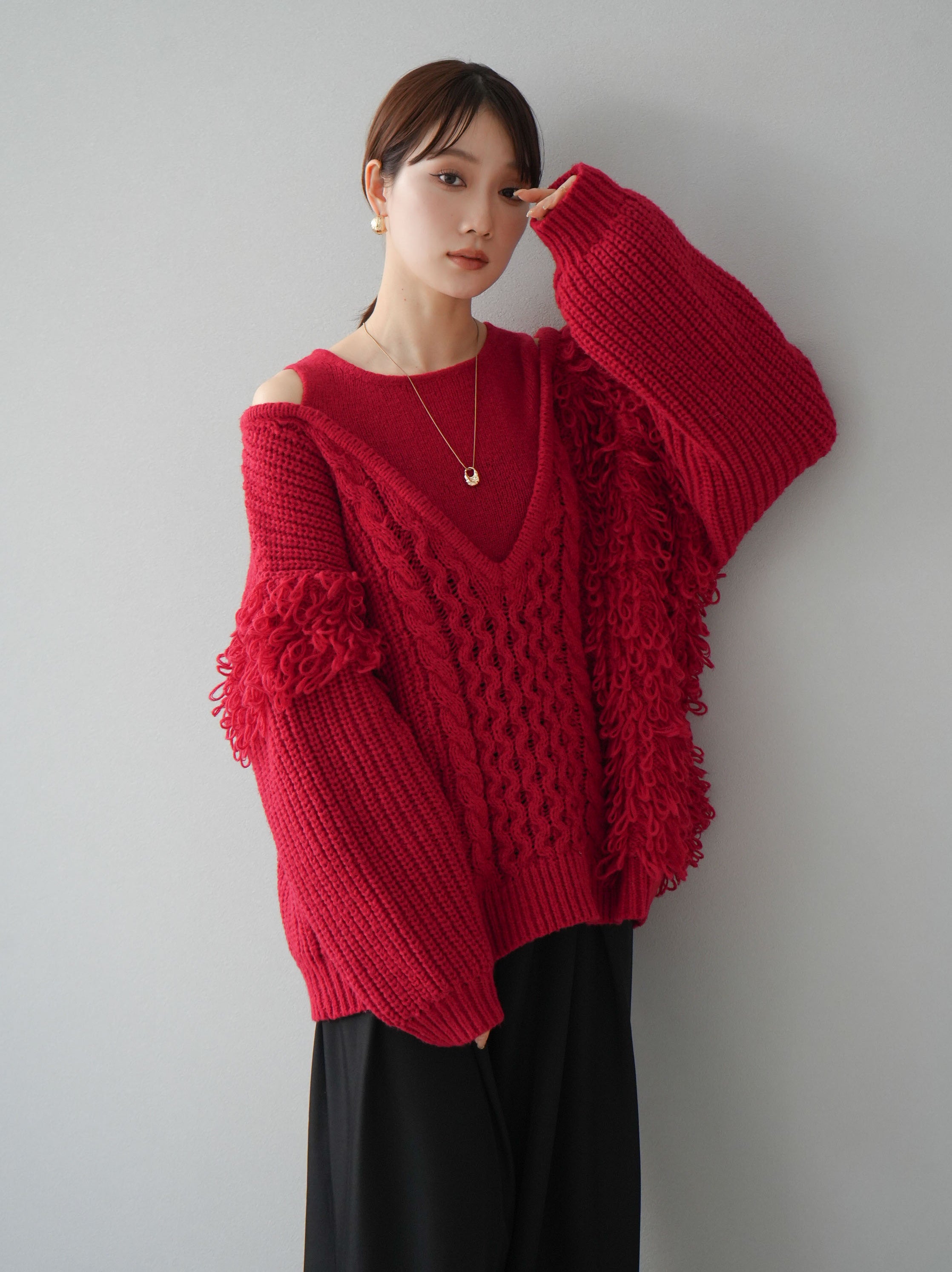 【美品】  LUTZ HUELLE / ルッツヒュエル | 編みニットドッキングプルオーバー | 1 | ブラック | レディース 美品】 LUTZ HUELLE / ルッツヒュエル | 編みニットドッキングプル