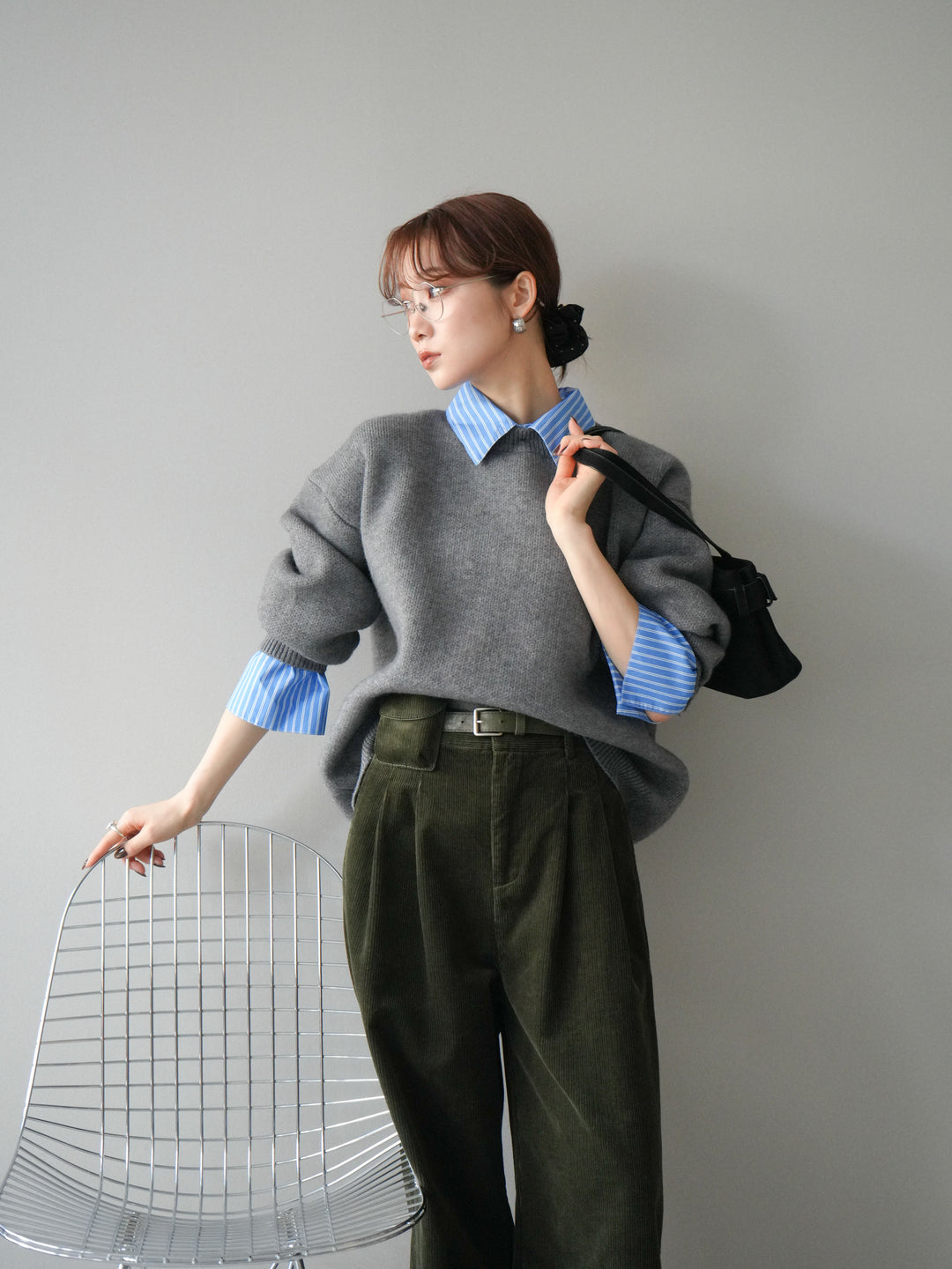 [予約]2WAY襟ニットプルオーバー/gray