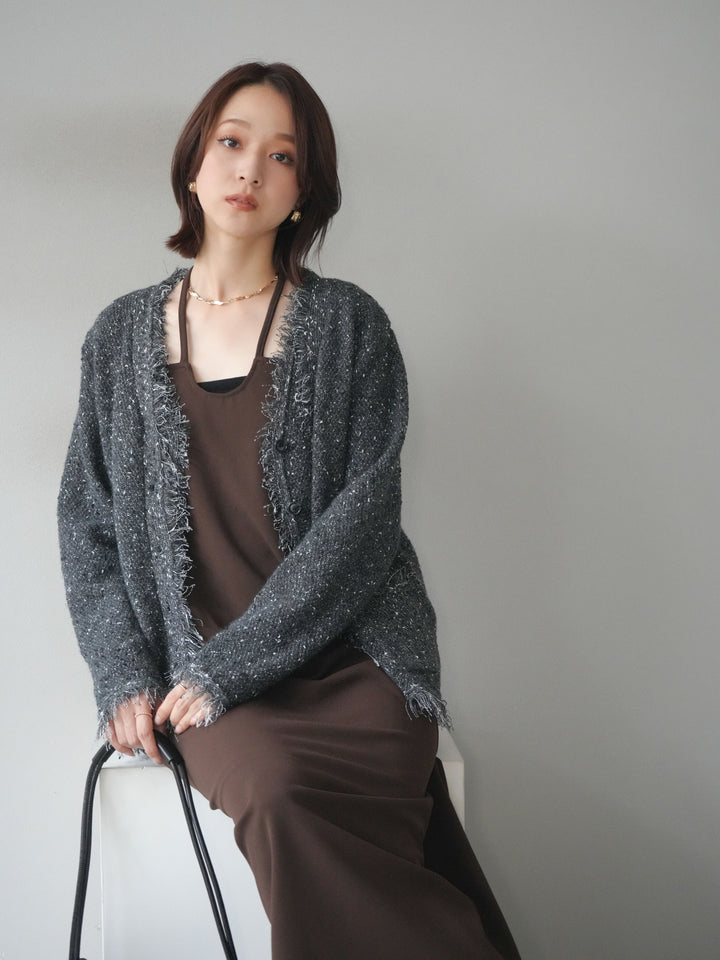 [予約]ネップフリンジニットカーディガン/ gray