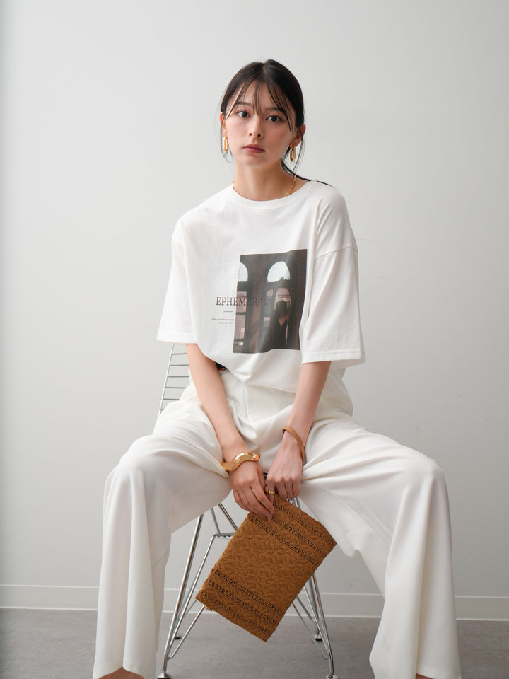 [SET]フォトプリントロゴTEE+アシンメトリーベルトタックワイドパンツ(2set)