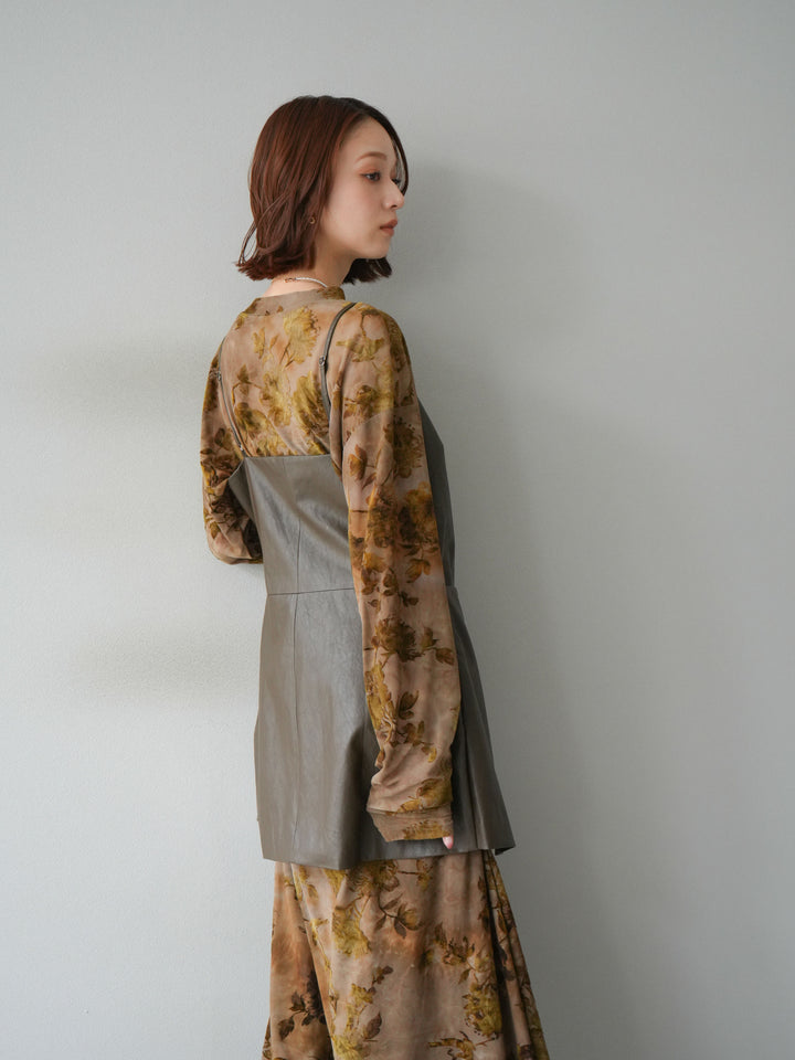 [予約]レイヤードレザーキャミソールチュニック/ブラウン