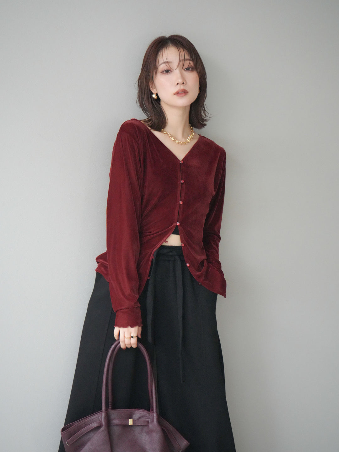[予約]ベロアカーディガン/bordeaux
