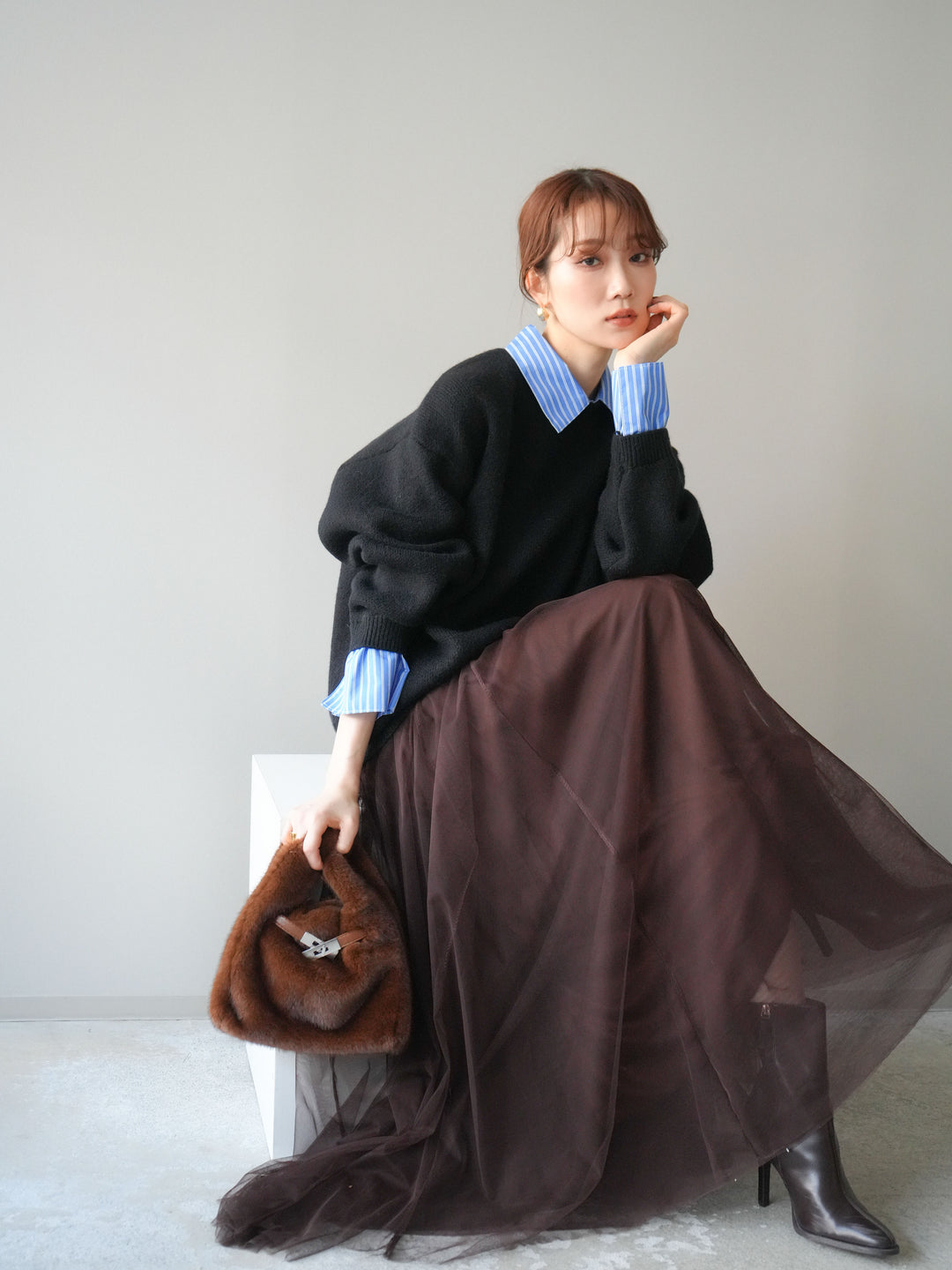 [予約]2WAY襟ニットプルオーバー/black