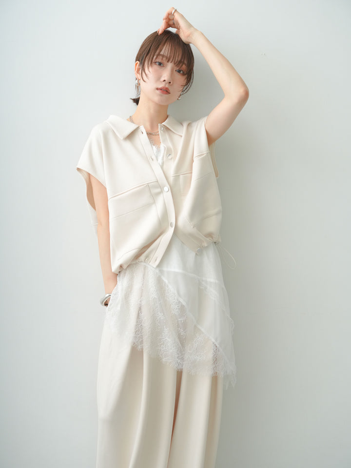 [予約]ヘムアシメレースドッキングノースリトップス/white