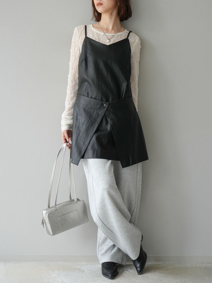 [予約]レイヤードレザーキャミソールチュニック/ブラック