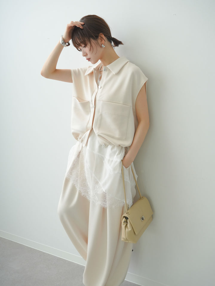 [予約]ヘムアシメレースドッキングノースリトップス/white