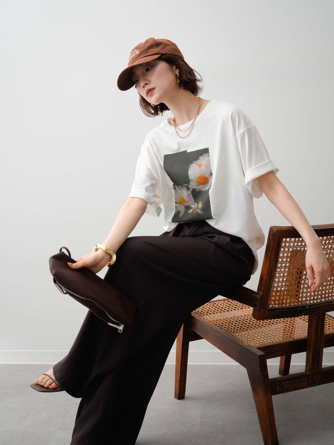 [SET]フラワーフォトTEE+ベルトループデザインワイドパンツ(2set)