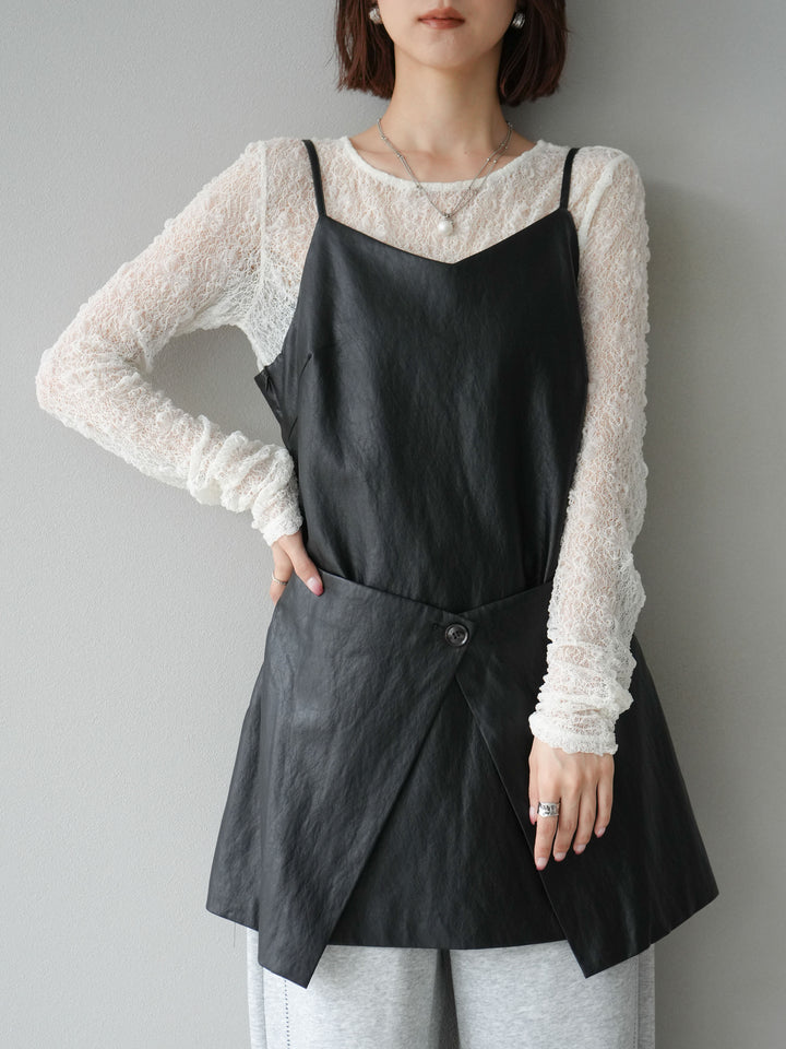 [予約]レイヤードレザーキャミソールチュニック/ブラック