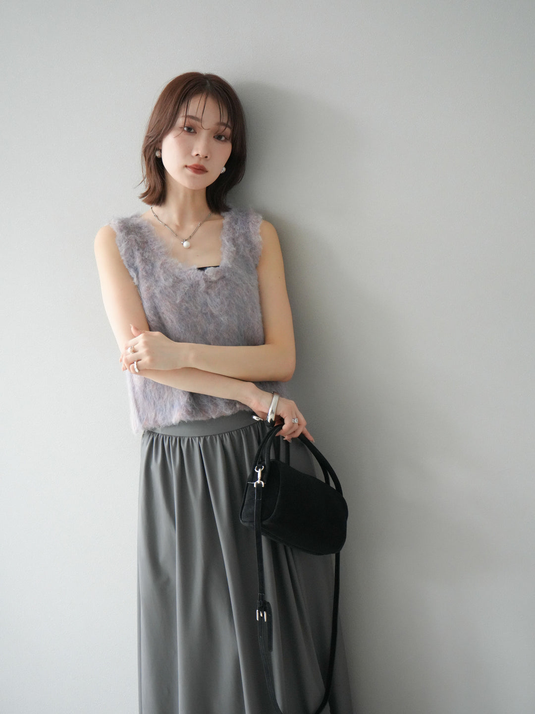 [予約]ミックスシャギーUネックベスト/パープル