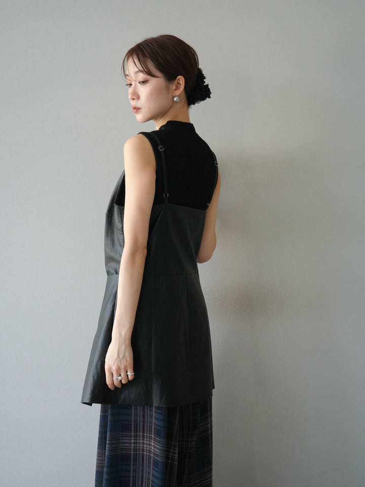 [予約]レイヤードレザーキャミソールチュニック/ブラック