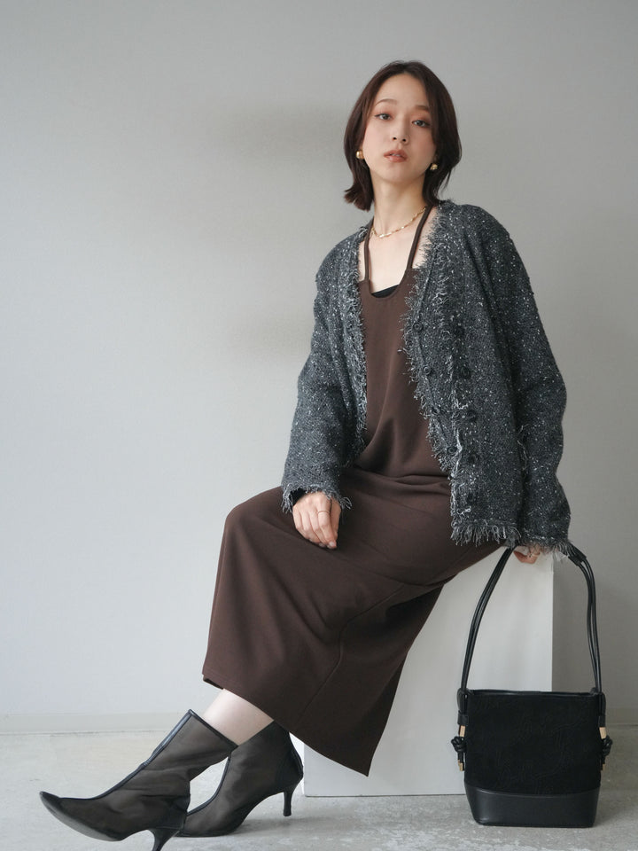 [予約]ネップフリンジニットカーディガン/ gray