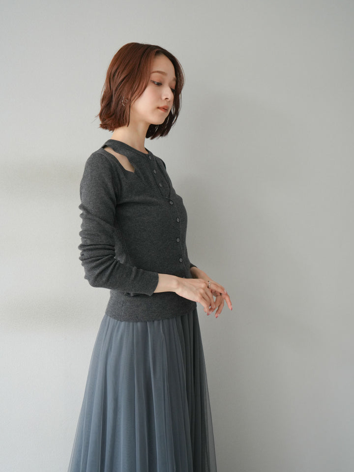 [予約]レイヤードデザインニットカーディガン/チャコール