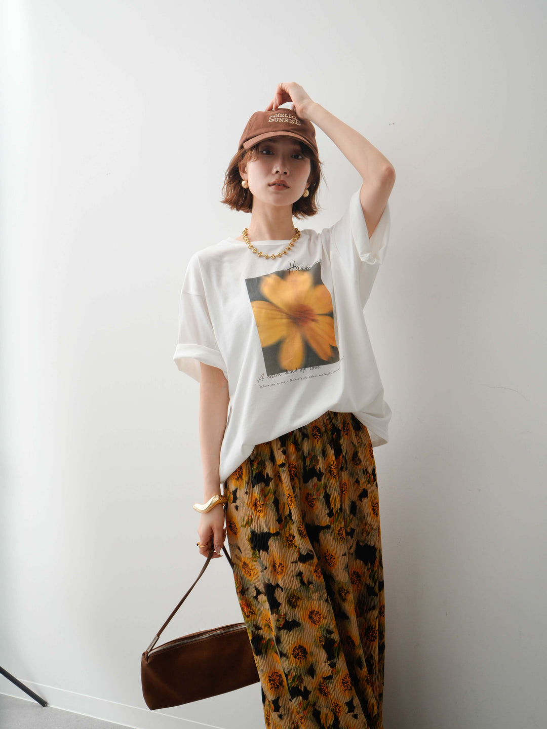 【着回しセット】フラワーフォトTEE+フラワープリントドレープタックパンツ+フラワープリントIラインギャザースカート(3set)
