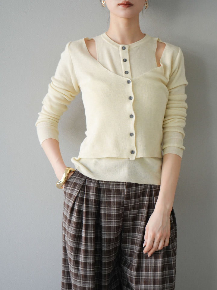 [予約]レイヤードデザインニットカーディガン/アイボリー