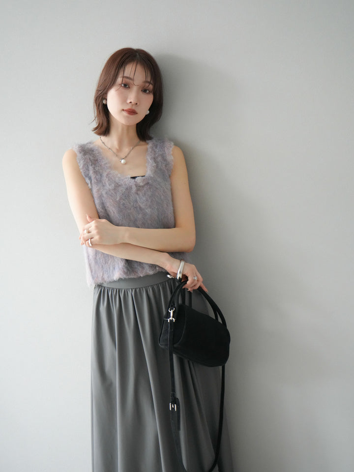 [予約]ミックスシャギーUネックベスト/グリーン