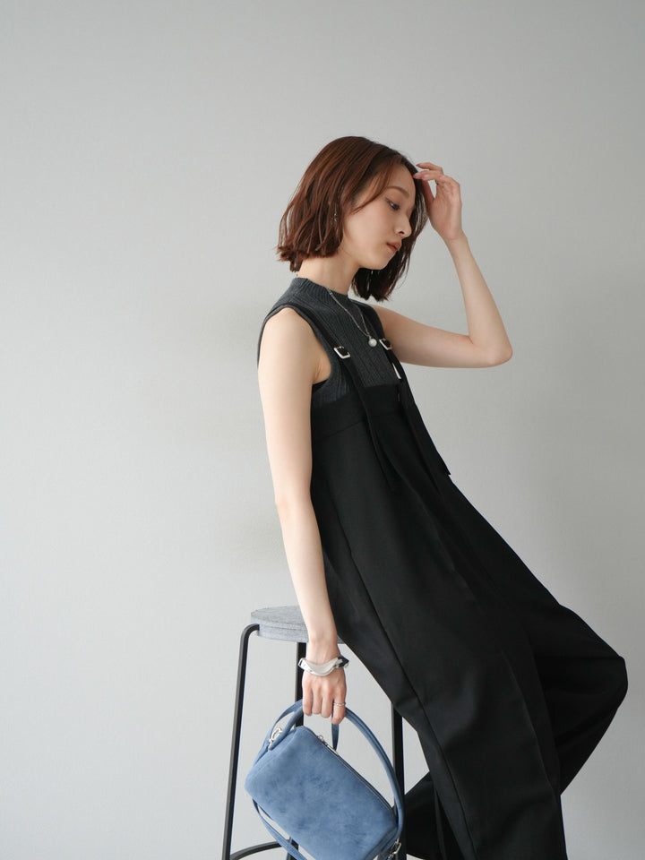 [予約]スリーブレスランダムリブニットトップス/グレー