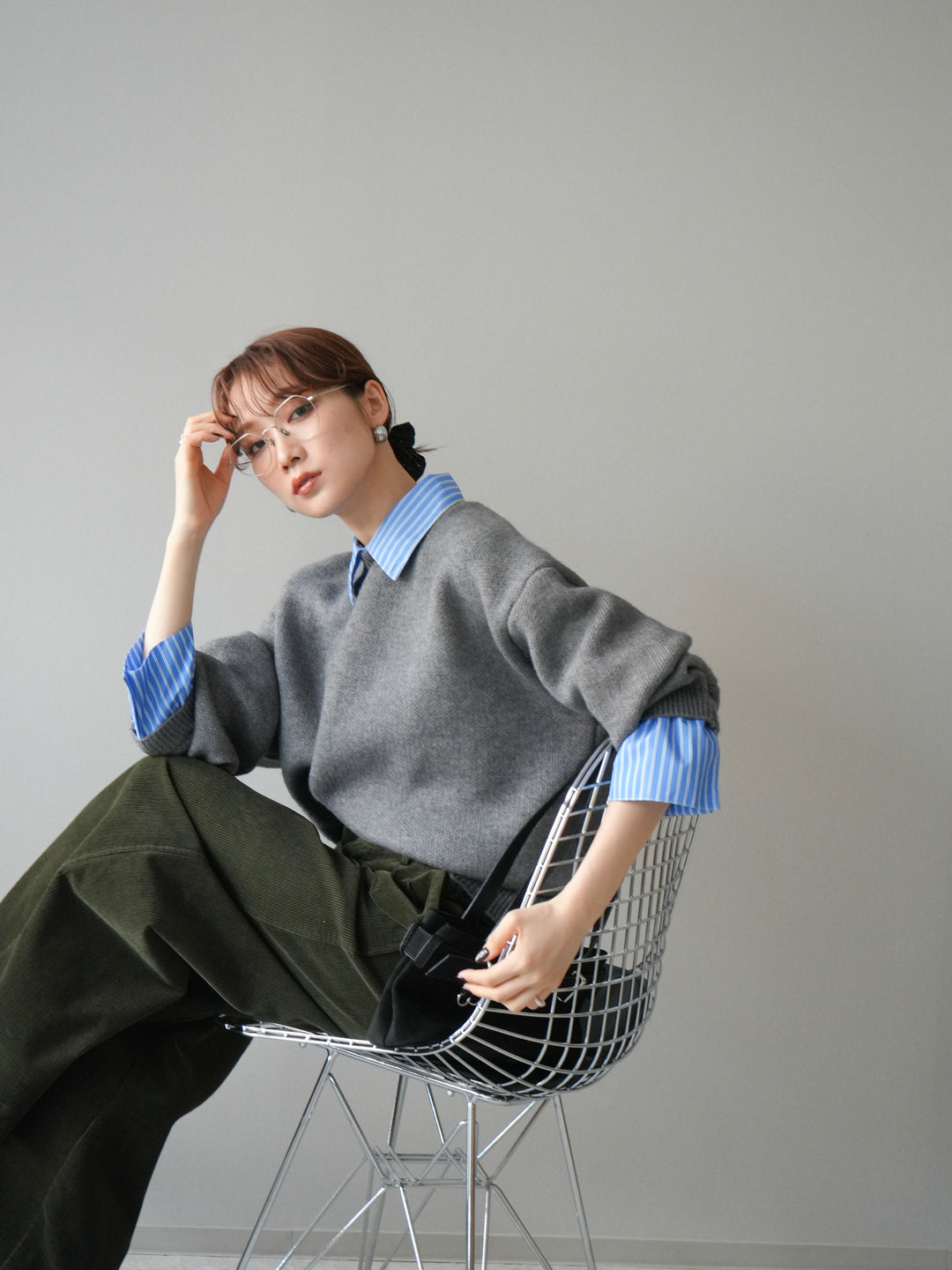 [予約]2WAY襟ニットプルオーバー/gray