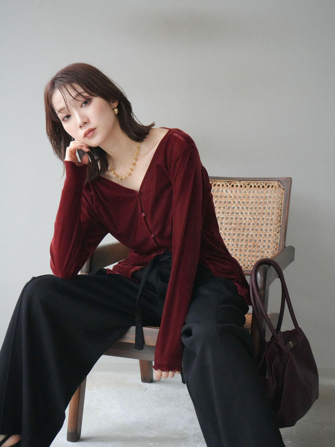 [予約]ベロアカーディガン/bordeaux
