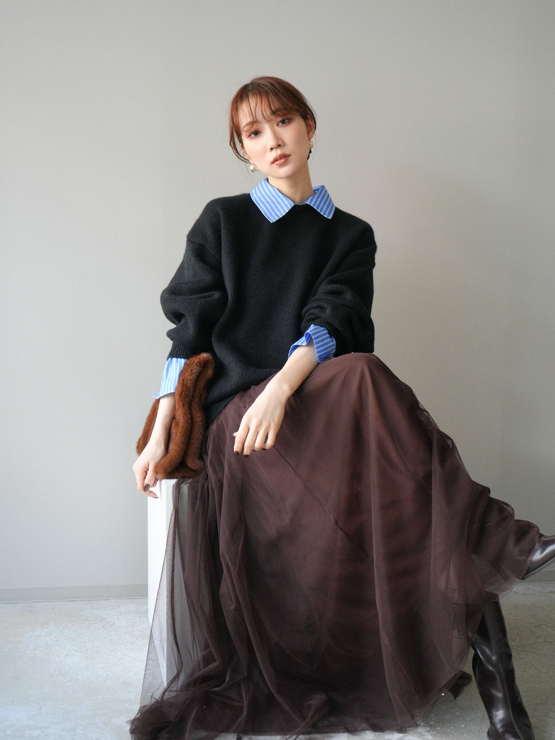 [予約]2WAY襟ニットプルオーバー/black