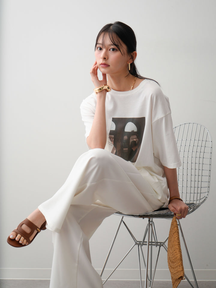 [SET]フォトプリントロゴTEE+アシンメトリーベルトタックワイドパンツ(2set)