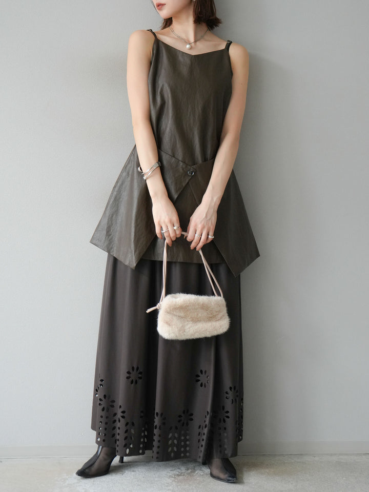 [予約]レイヤードレザーキャミソールチュニック/ブラウン